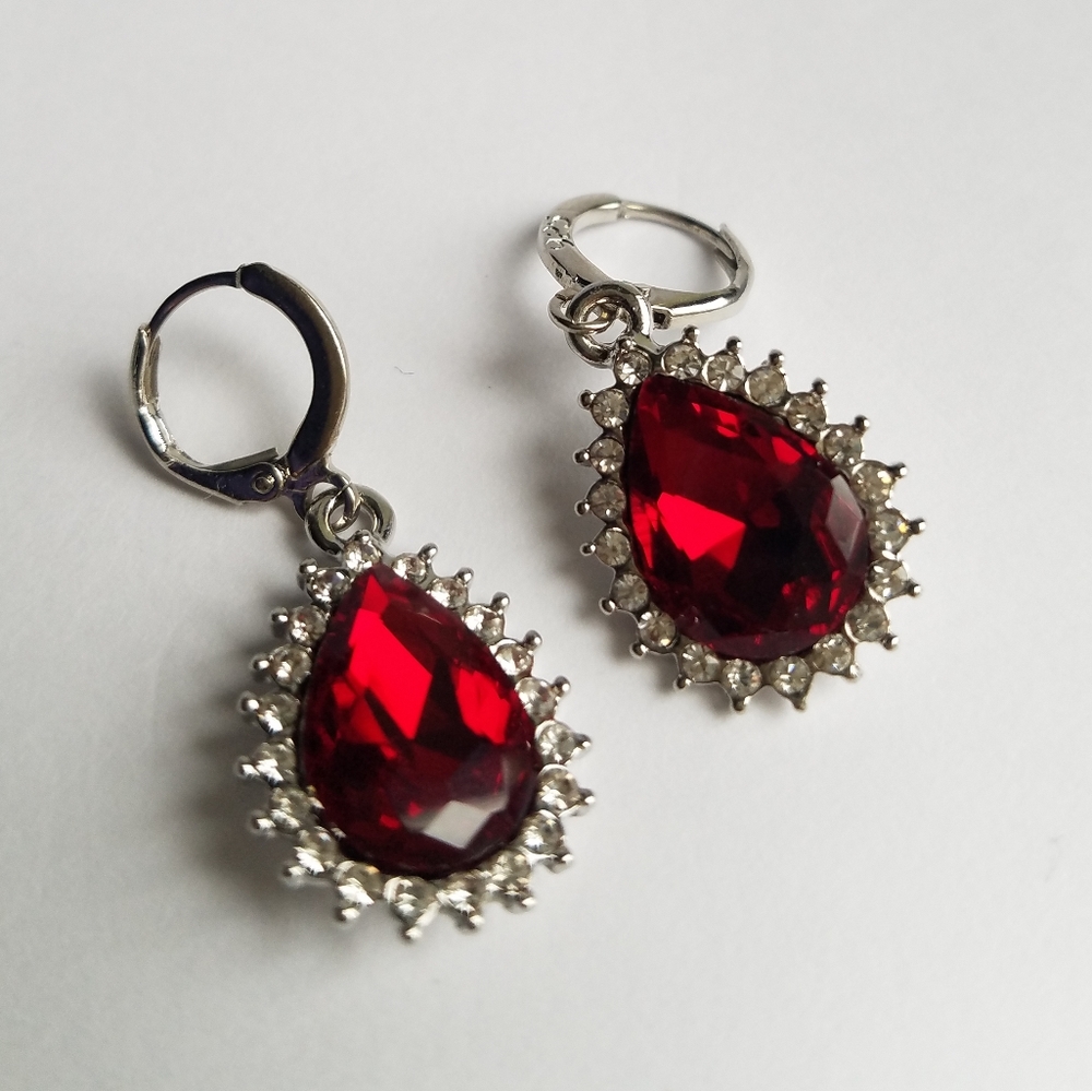 Swarovski Elements 925 Sterling Silver Garnet Red Earrings NEW - Picture 14 of 16